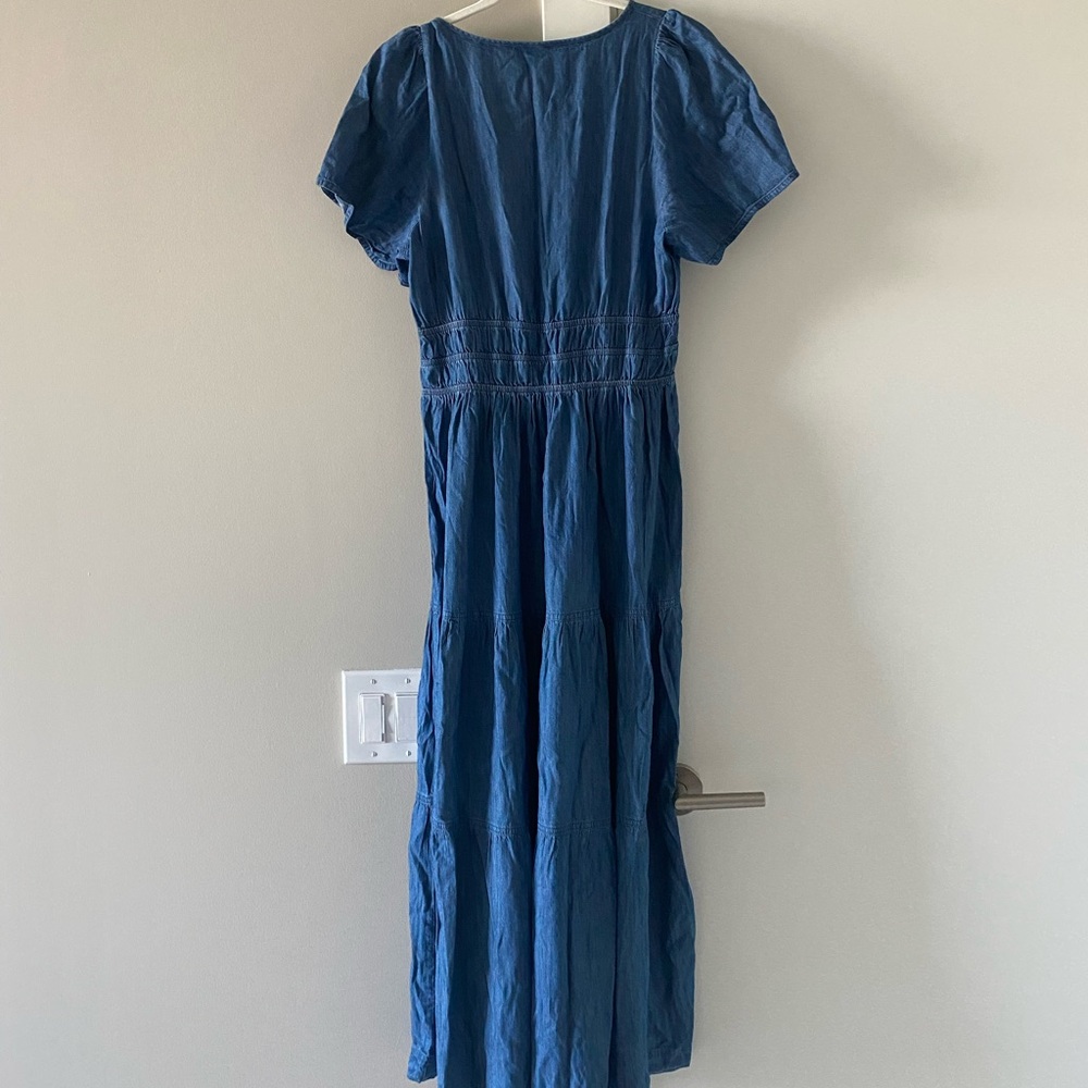 Tommy Hilfiger Chambray Maxi Tiered Dress Size 12 Western Rodeo Vacation - Picture 2 of 7